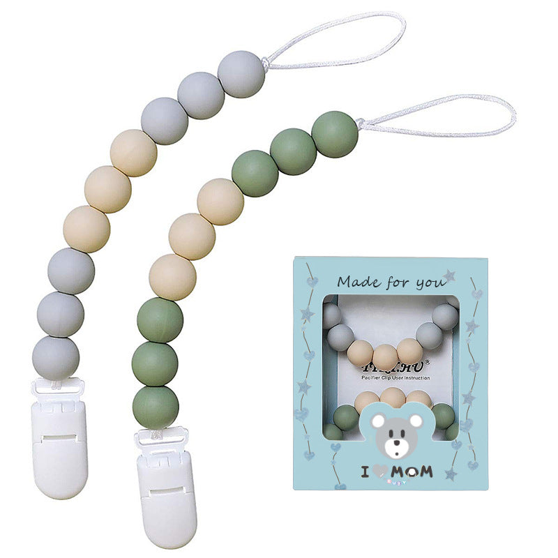 Silicone Pacifier Chain – Baby Teething Molar Clip & Soothing Bead Holder