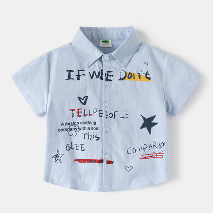 Children's Short Sleeve ShirtGraffiti Design Casual Summer Top for Kids, Big Kids and Toddlers