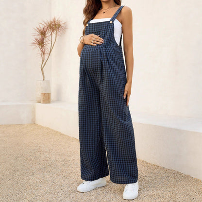 maternity clothing  casual checkered jumpsuit loose maternity overalls