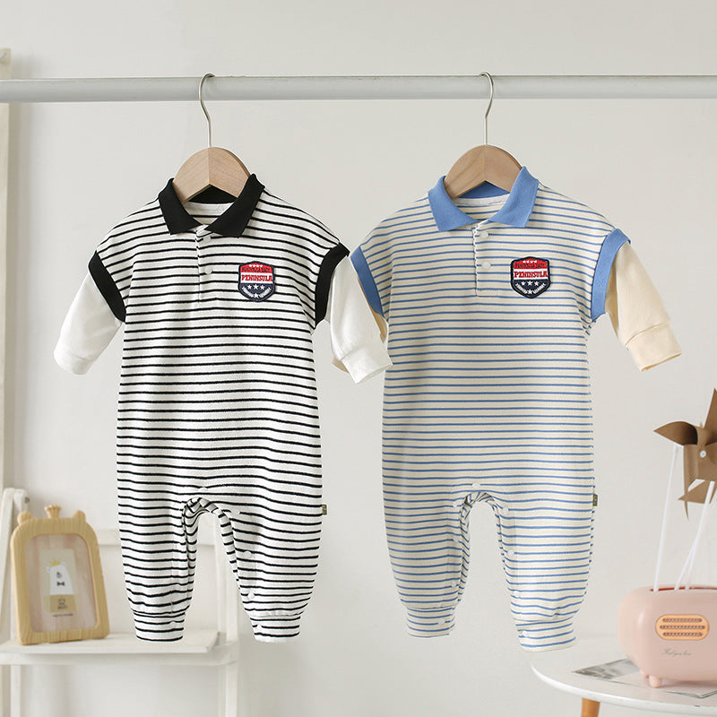 Striped Baby Romper – Long Sleeve Newborn Autumn Onesie for Boys