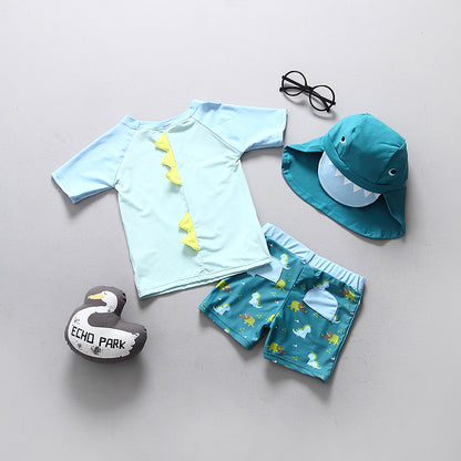 Kids UPF50 UV Swimwear Set – Dinosaur Rash Guard & Swimsuit for Boys