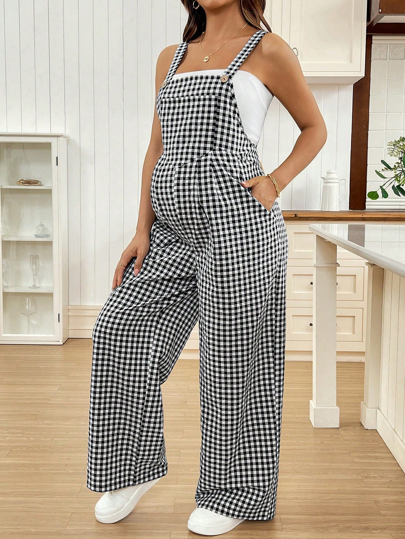 maternity clothing  casual checkered jumpsuit loose maternity overalls