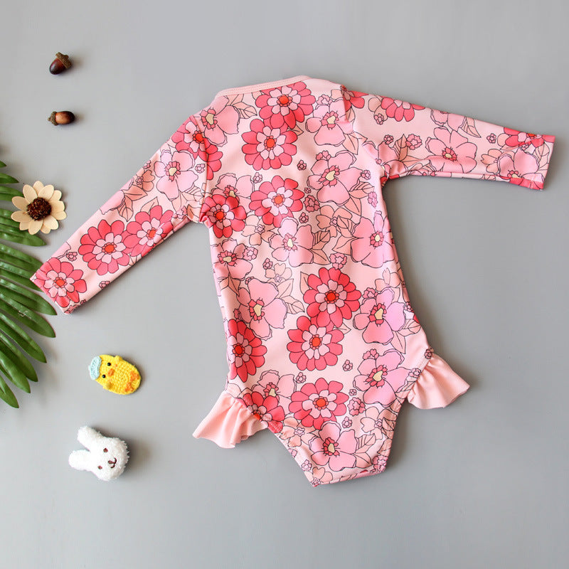 Girls’ Long‑Sleeve Swimsuit Jumpsuit – Quick‑Dry Sun‑Protective One‑Piece