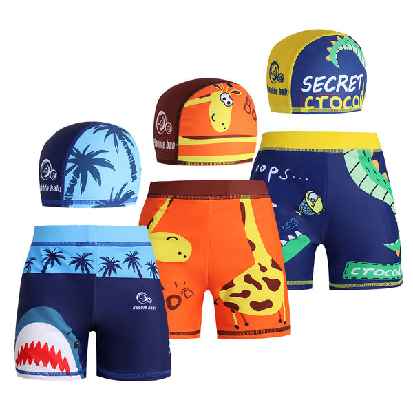 Children’s Cartoon Swim Trunks Set – Quick‑Dry Swim Shorts with Matching Cap