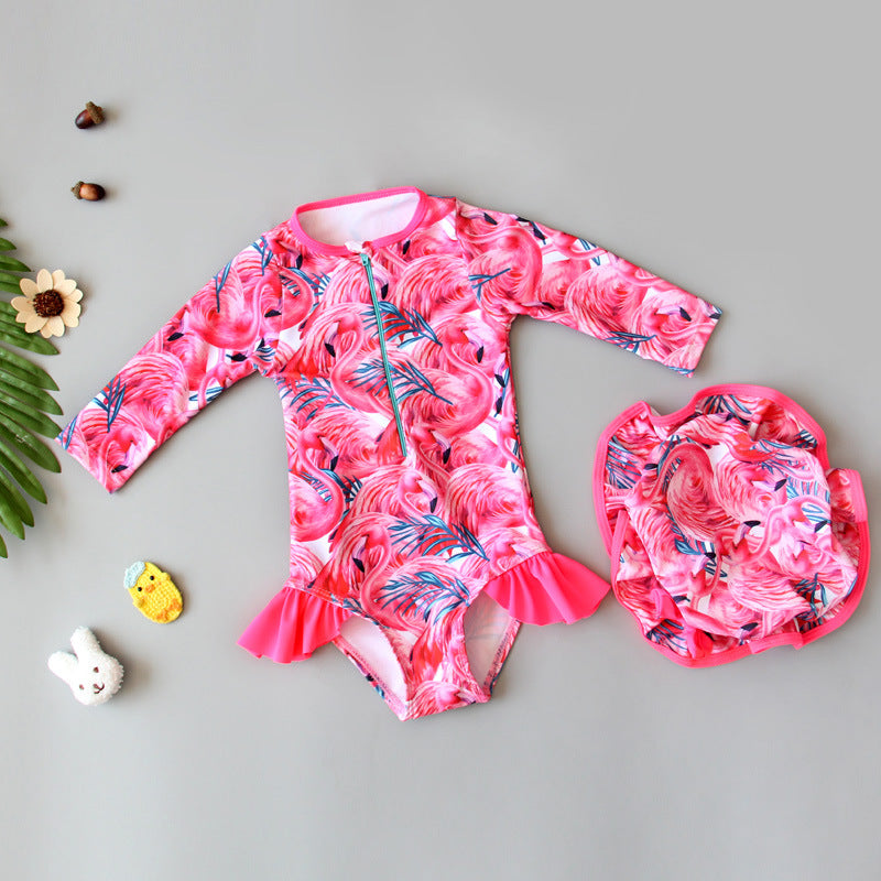 Girls’ Long‑Sleeve Swimsuit Jumpsuit – Quick‑Dry Sun‑Protective One‑Piece