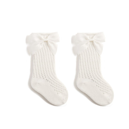 Children's Socks Combed Cotton Girl Baby Bow Princess Socks Hollow Mesh Dance Socks