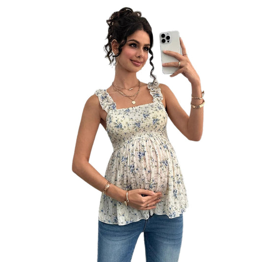 Printed Halter Maternity Top — Square Neck A‑Line Maternity Vest
