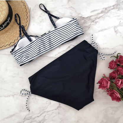 ⭐ Women’s Sexy Suspender Split Strap Printed Stripe Maternity Swimsuit