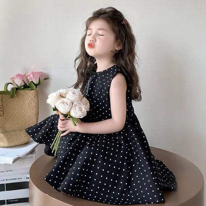 ⭐ Cute Polka Dot Sleeveless Dress for Girls