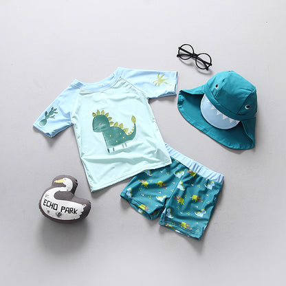 Kids UPF50 UV Swimwear Set – Dinosaur Rash Guard & Swimsuit for Boys