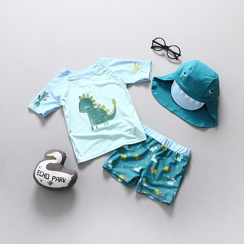 Kids UPF50 UV Swimwear Set – Dinosaur Rash Guard & Swimsuit for Boys