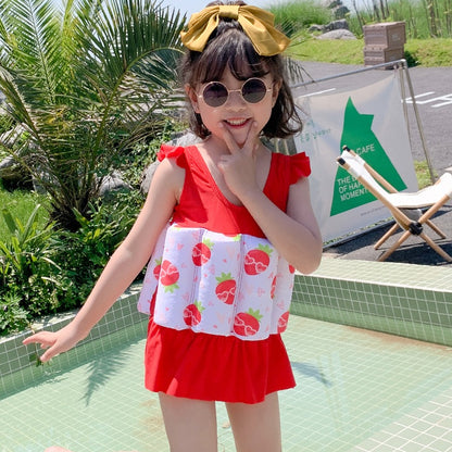 Toddler Girls’ One‑Piece Float Swimsuit – Buoyancy Swimwear with Matching Cap