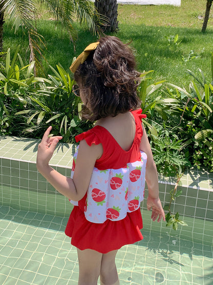 Toddler Girls’ One‑Piece Float Swimsuit – Buoyancy Swimwear with Matching Cap