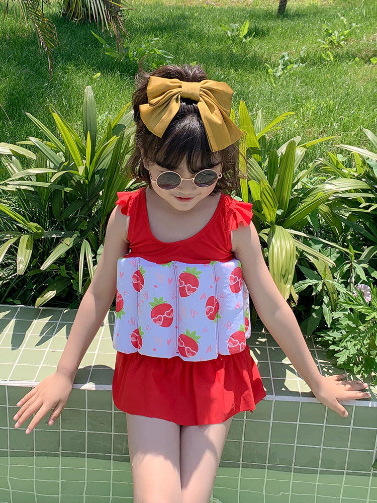 Toddler Girls’ One‑Piece Float Swimsuit – Buoyancy Swimwear with Matching Cap