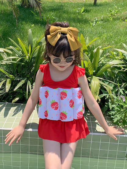 Toddler Girls’ One‑Piece Float Swimsuit – Buoyancy Swimwear with Matching Cap