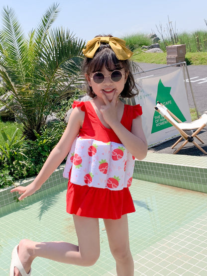 Toddler Girls’ One‑Piece Float Swimsuit – Buoyancy Swimwear with Matching Cap