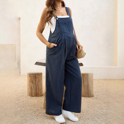 maternity clothing  casual checkered jumpsuit loose maternity overalls