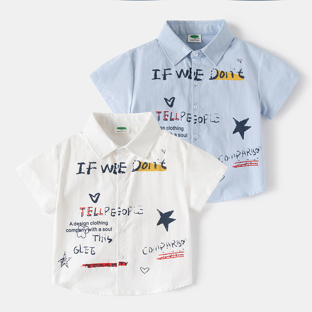 Children's Short Sleeve ShirtGraffiti Design Casual Summer Top for Kids, Big Kids and Toddlers