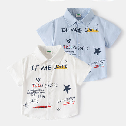 Children's Short Sleeve ShirtGraffiti Design Casual Summer Top for Kids, Big Kids and Toddlers