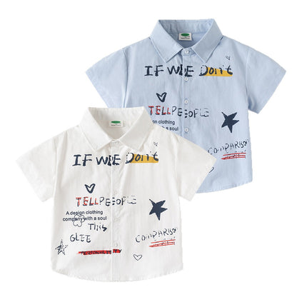 Children's Short Sleeve ShirtGraffiti Design Casual Summer Top for Kids, Big Kids and Toddlers