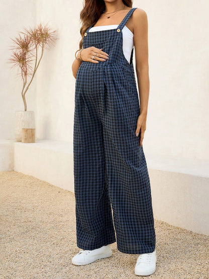 maternity clothing  casual checkered jumpsuit loose maternity overalls