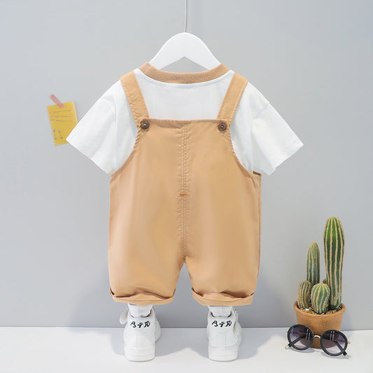 Baby Summer Cartoon Overalls Set – Short‑Sleeve T‑Shirt & Cute Bear Romper