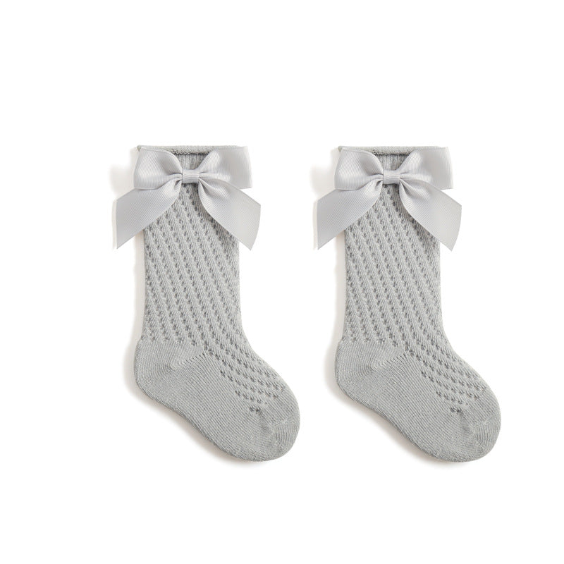 Children's Socks Combed Cotton Girl Baby Bow Princess Socks Hollow Mesh Dance Socks