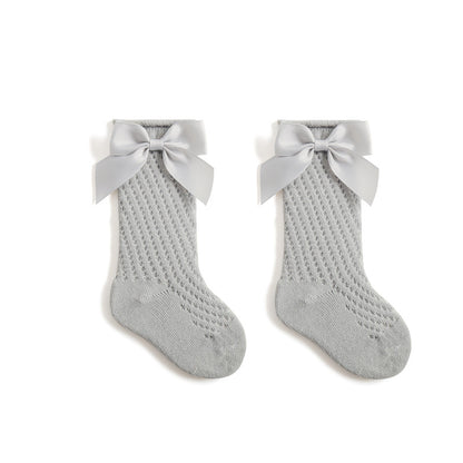 Children's Socks Combed Cotton Girl Baby Bow Princess Socks Hollow Mesh Dance Socks