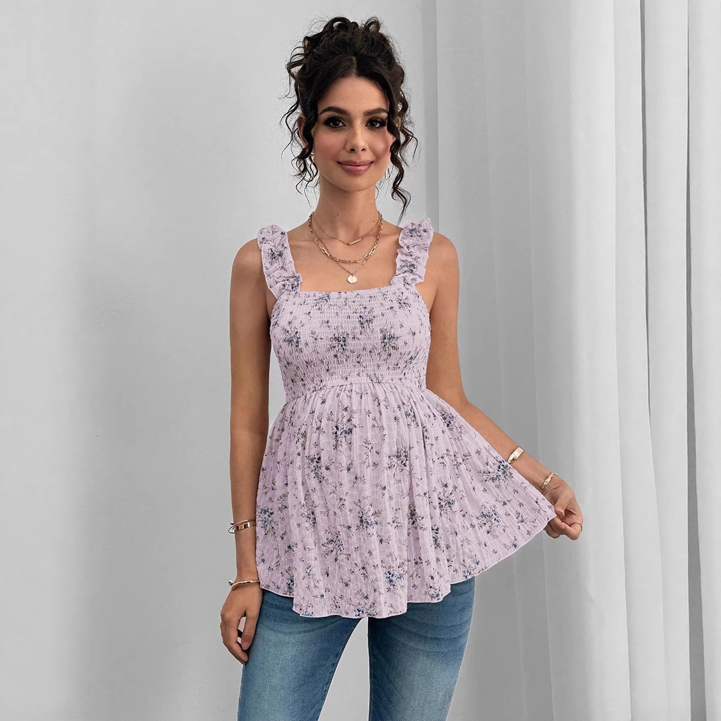 Printed Halter Maternity Top — Square Neck A‑Line Maternity Vest