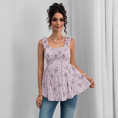 Printed Halter Maternity Top — Square Neck A‑Line Maternity Vest