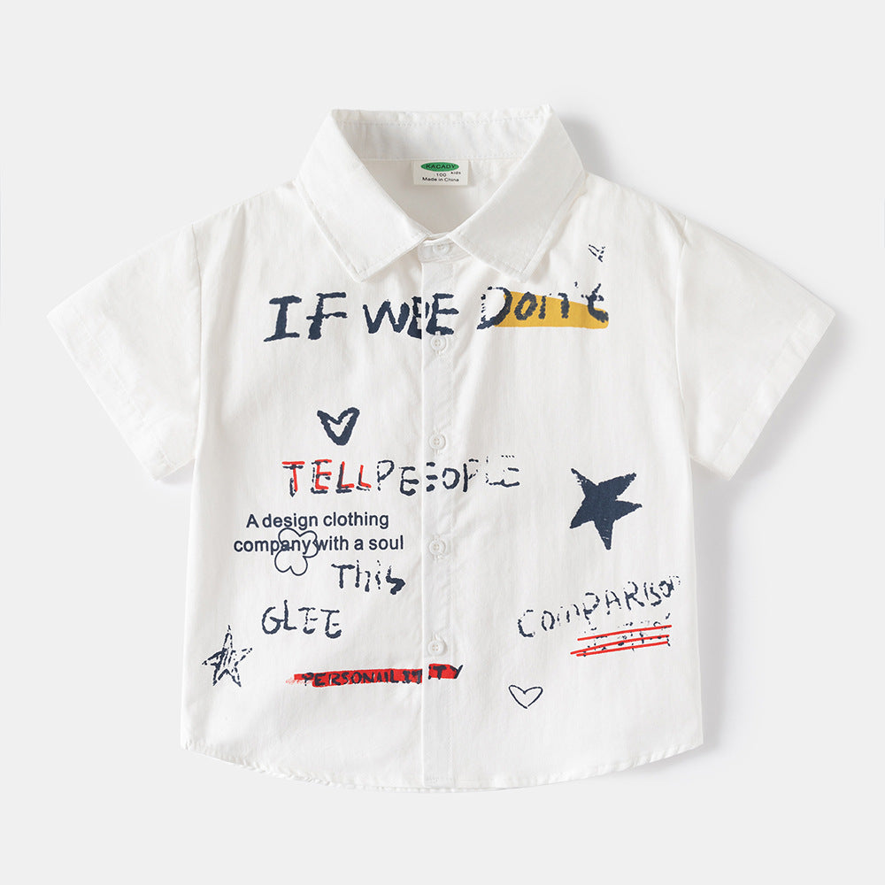 Children's Short Sleeve ShirtGraffiti Design Casual Summer Top for Kids, Big Kids and Toddlers