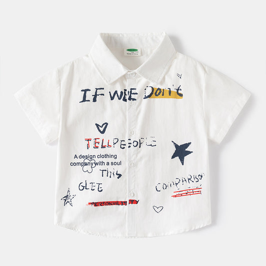 Children's Short Sleeve ShirtGraffiti Design Casual Summer Top for Kids, Big Kids and Toddlers