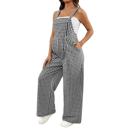 maternity clothing  casual checkered jumpsuit loose maternity overalls