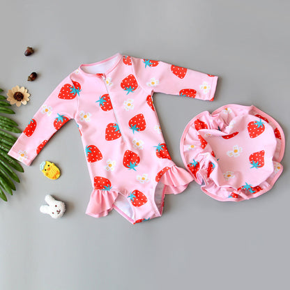 Girls’ Long‑Sleeve Swimsuit Jumpsuit – Quick‑Dry Sun‑Protective One‑Piece