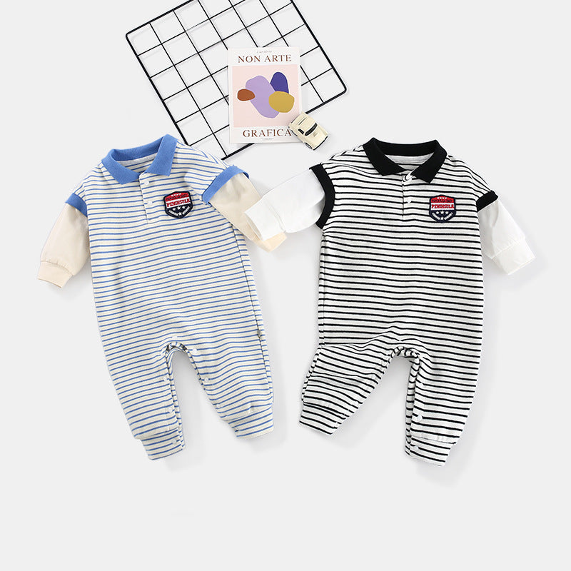 Striped Baby Romper – Long Sleeve Newborn Autumn Onesie for Boys