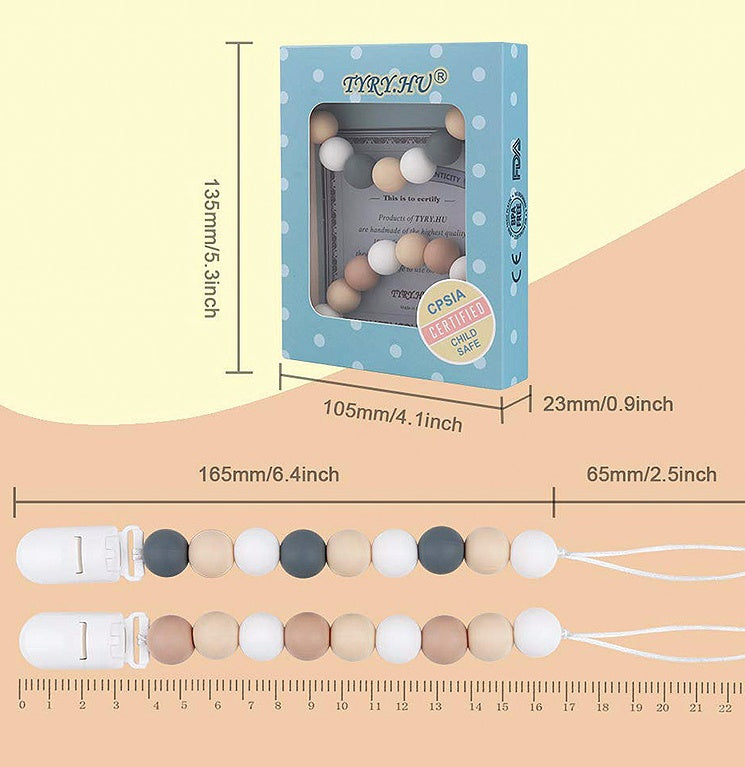 Silicone Pacifier Chain – Baby Teething Molar Clip & Soothing Bead Holder