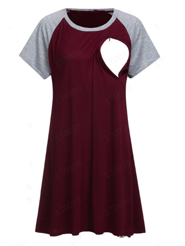 Maternity Clothes Round Neck Short Sleeve Nursing Opening Dress Pajamas