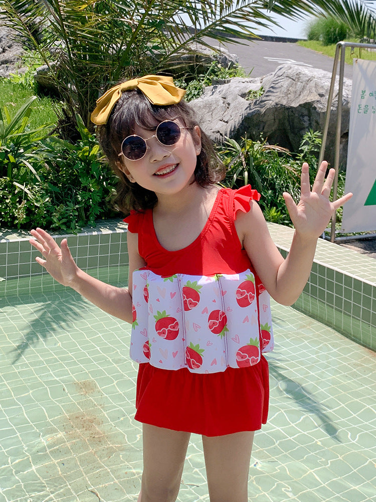 Toddler Girls’ One‑Piece Float Swimsuit – Buoyancy Swimwear with Matching Cap